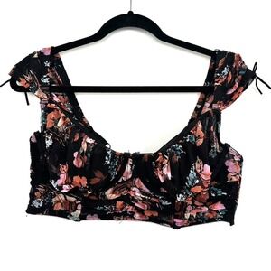 Torrid Curve Longline Bralette XL Floral Black Cap Sleeve Coquette Whimsygoth